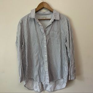 Calvin Klein Jeans Blue and White Striped 3/4 Sleeve Cotton Button Down Large